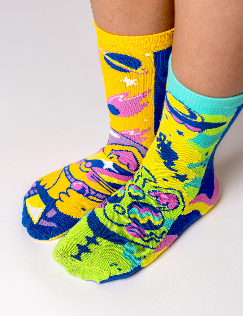 Lunar & Tick Outer Space Cats Grippy Kids Socks - Untamed Post