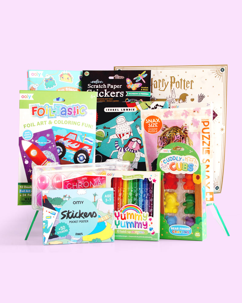 Untamed Post Crafty Kid Gift Bundle featuring age-appropriate, candy-free arts and crafts activities for kids ages 3–11, custom selected by age and interests.